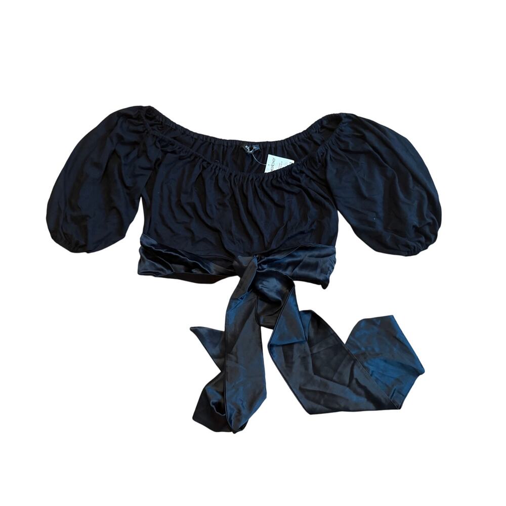 NWT Bebe Vintage Y2K Black Off the Shoulder Cropped Top Bottom Top M